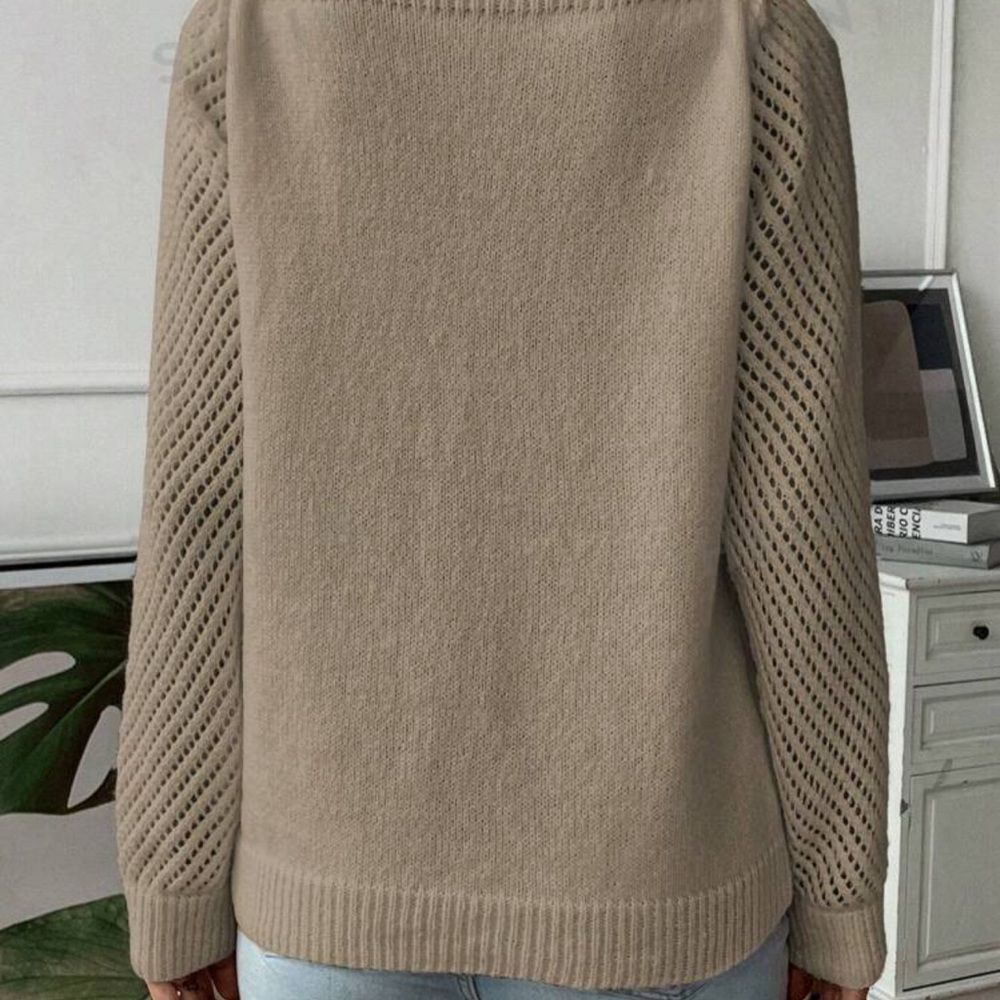 SHEIN Solid Boat Neck Sweater- Tan/Beige - Picture 2 of 5
